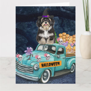 Havanese Dog Halloween Truck Scary Night  Card