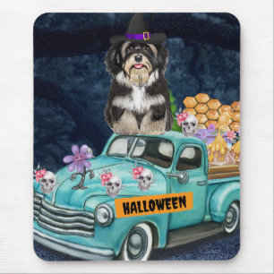 Havanese Dog Halloween Truck Scary Night  Mouse Pad