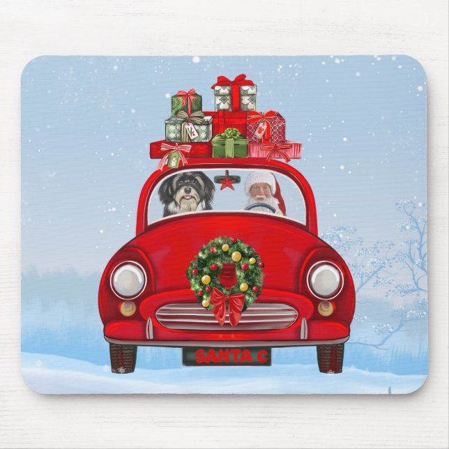 Havanese Dog In Car With Santa Claus  Mouse Pad (Front)