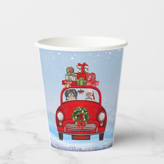 Havanese Dog In Car With Santa Claus Paper Cups (Front)