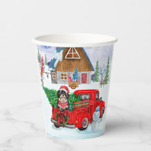 Havanese Dog In Christmas Delivery Truck Snow Paper Cups