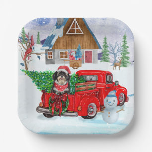 Havanese Dog In Christmas Delivery Truck Snow Paper Plate