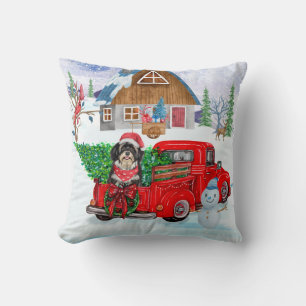 Havanese Dog In Christmas Delivery Truck Snow Throw Pillow