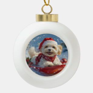 Havanese Dog in Sledge Let it Snow Christmas Ceramic Ball Christmas Ornament