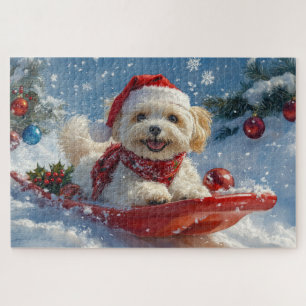 Havanese Dog in Sledge Let it Snow Christmas Jigsaw Puzzle