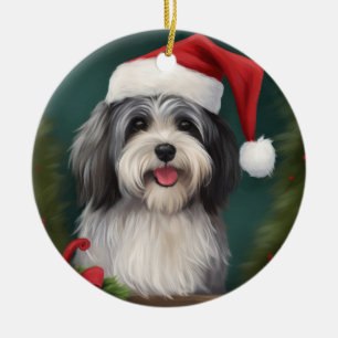 Havanese Dog in Snow Christmas Ceramic Ornament