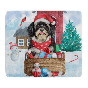 Havanese Dog In snow Christmas Dog House Cutting Board