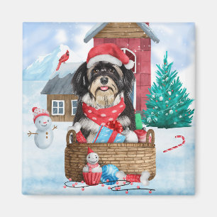 Havanese Dog In snow Christmas Dog House Magnet