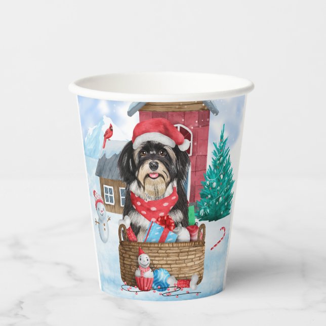 Havanese Dog In snow Christmas Dog House Paper Cups (Front)