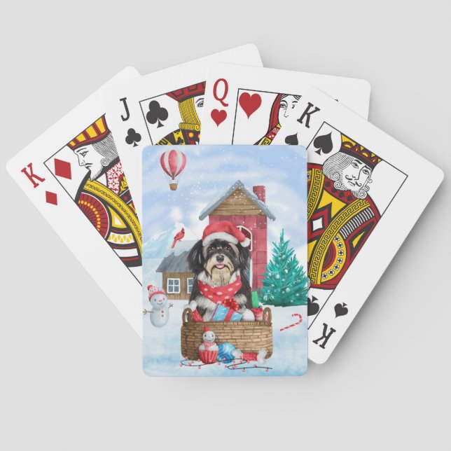 Havanese Dog In snow Christmas Dog House  Playing Cards (Back)