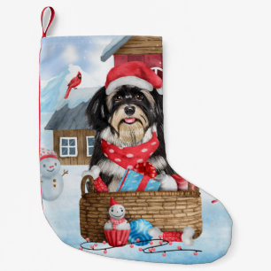 Havanese Dog In snow Christmas Dog House Small Christmas Stocking