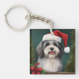 Havanese Dog in Snow Christmas Keychain