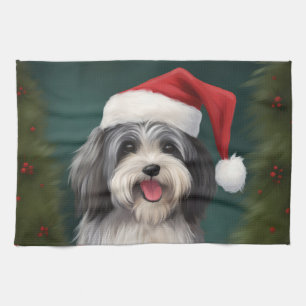 Havanese Dog in Snow Christmas Kitchen Towel