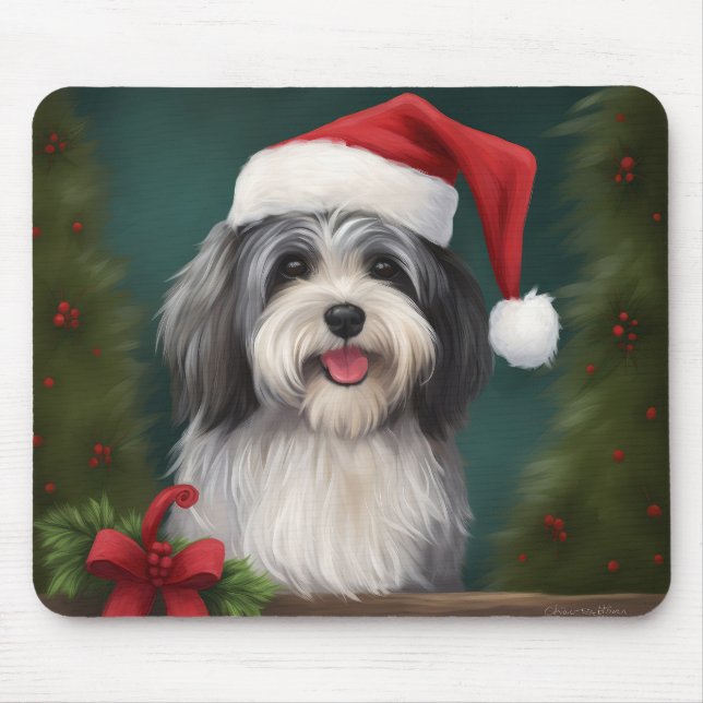 Havanese Dog in Snow Christmas Mouse Pad (Front)