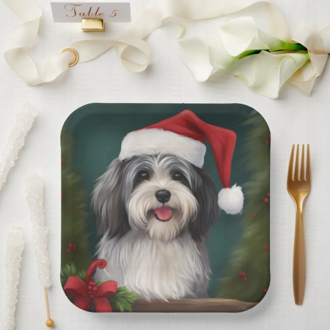 Havanese Dog in Snow Christmas Paper Plate (Wedding)