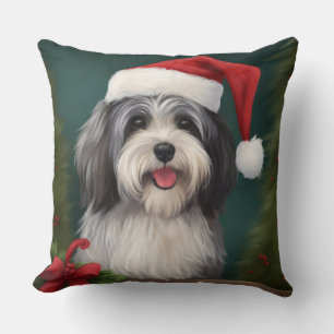 Havanese Dog in Snow Christmas Throw Pillow
