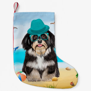 Havanese Dog on Beach Small Christmas Stocking