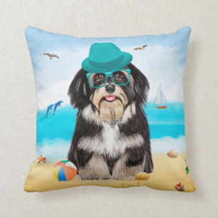 Havanese Dog on Beach  Throw Pillow