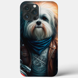 Havanese dog on bike digital painting iPhone 13 pro max case