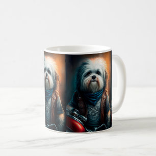 Havanese dog on bike digital painting coffee mug