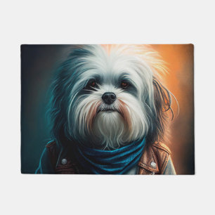 Havanese dog on bike digital painting  doormat