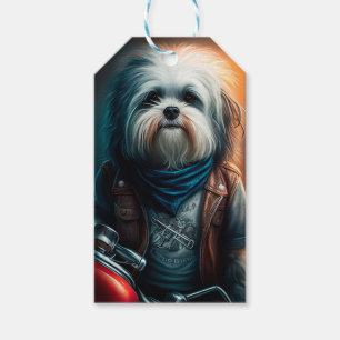 Havanese dog on bike digital painting gift tags