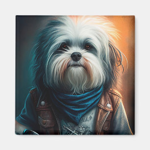 Havanese dog on bike digital painting magnet