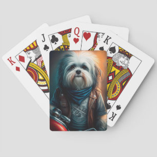 Havanese dog on bike digital painting playing cards