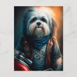 Havanese dog on bike digital painting  postcard