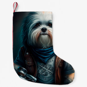 Havanese dog on bike digital painting small christmas stocking
