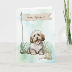 Havanese Dog Outdoors Under Birthday Sign Card