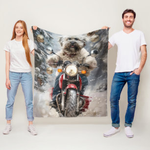 Havanese Dog Riding Motorcycle Christmas Fleece Blanket