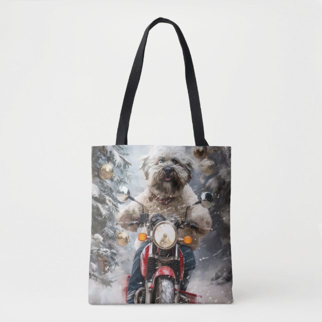 Havanese Dog Riding Motorcycle Christmas Tote Bag (Front)