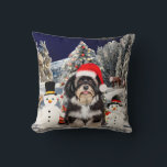 Havanese Dog Sitting On Beach Christmas Hat Lights Throw Pillow<br><div class="desc">A perfect Christmas gift idea for someone who loves a Havanese ,  A perfect gift for your friend,  family or anyone who loves this dog breed.</div>