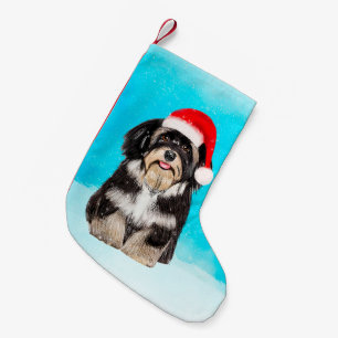 Havanese Dog Sitting On Beach Christmas Hat Small Christmas Stocking