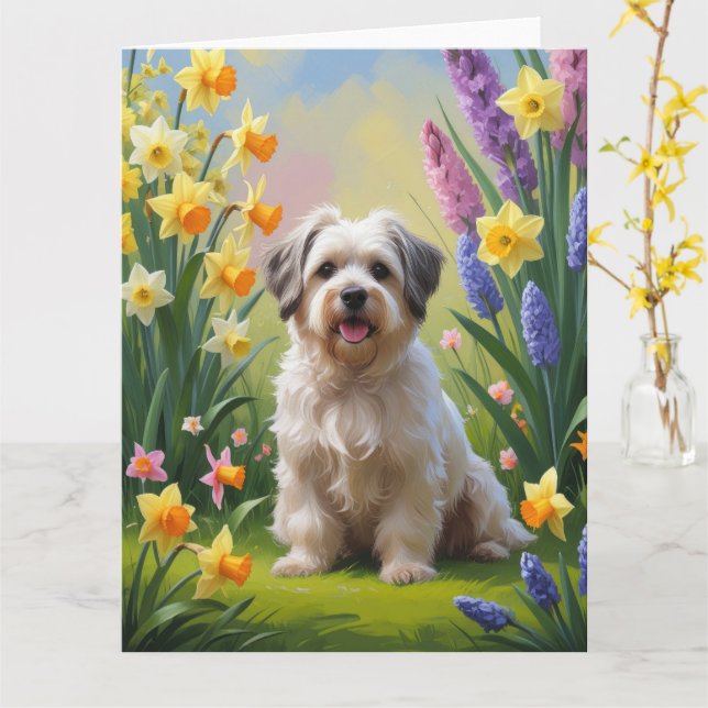 Havanese Dog Spring Flowers Painting  Card (Yellow Flower)