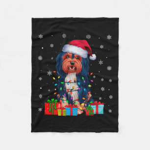 Havanese Dog Ugly Xmas Lights Santa Havanese Dog C Fleece Blanket