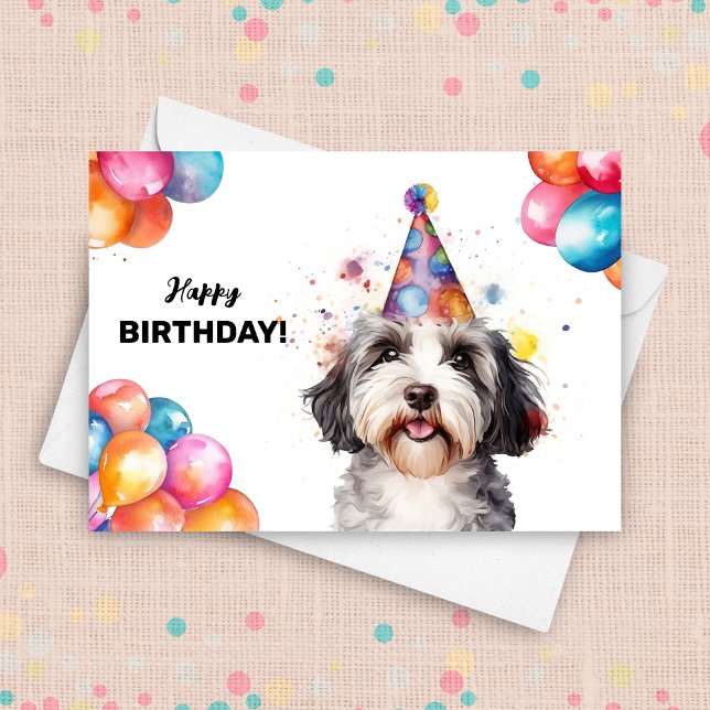 Havanese Dog with Balloons and Party Hat Birthday Card (Creator Uploaded)