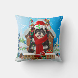 Havanese dog with Christmas gifts Throw Pillow