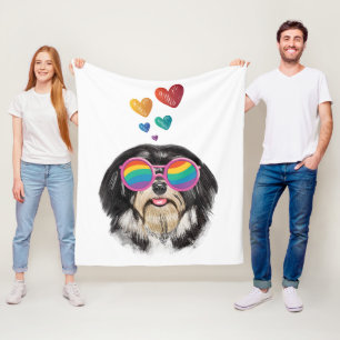 Havanese Dog with Hearts Valentine's Day Fleece Blanket