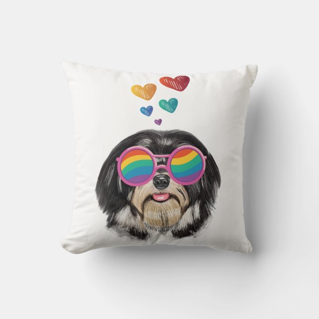 Havanese Dog with Hearts Valentine's Day Throw Pillow (Front)