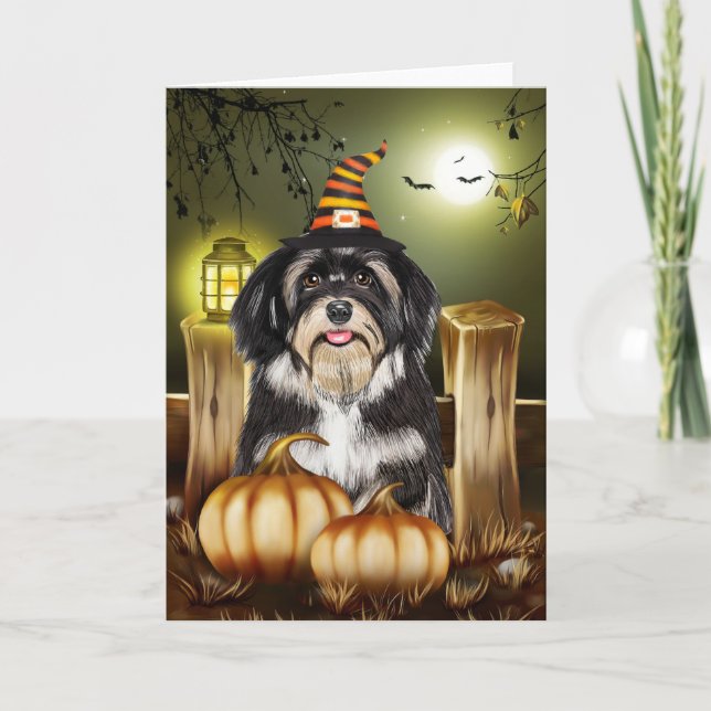 Havanese Dog with Witch Hat Halloween Gift Idea Card (Front)