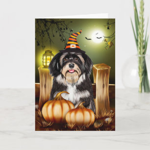 Havanese Dog with Witch Hat Halloween Gift Idea Card