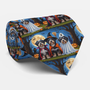 Havanese Dogs Pumpkin Halloween Funny Tie
