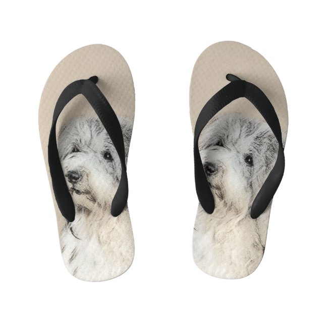Havanese (Gold Sable) Painting - Original Dog Art Kid's Flip Flops (Footbed)