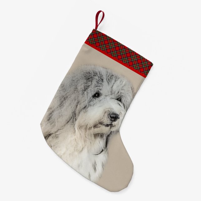Havanese (Gold Sable) Painting - Original Dog Art Small Christmas Stocking (Front (Hanging))