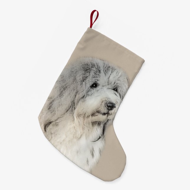Havanese (Gold Sable) Painting - Original Dog Art Small Christmas Stocking (Front (Hanging))