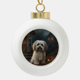 Havanese Halloween Scary Ceramic Ball Christmas Ornament