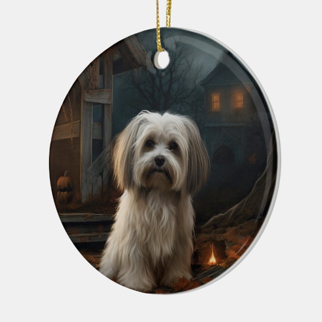 Havanese Halloween Scary Ceramic Ornament (Left)