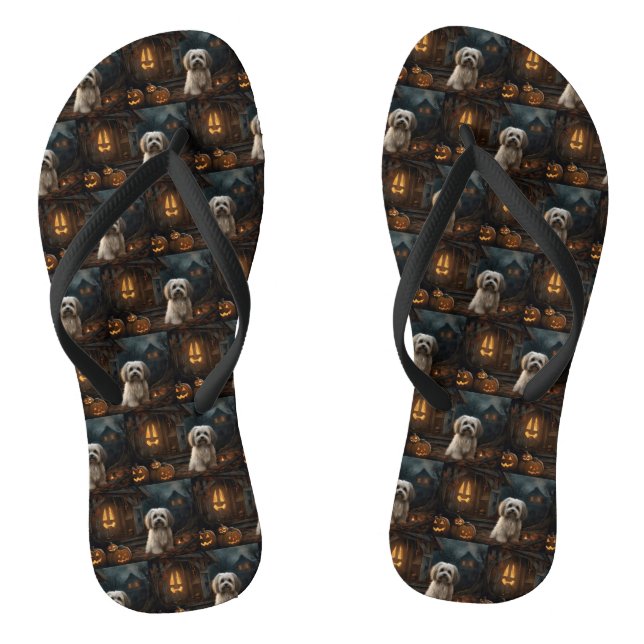 Havanese Halloween Scary Flip Flops (Footbed)